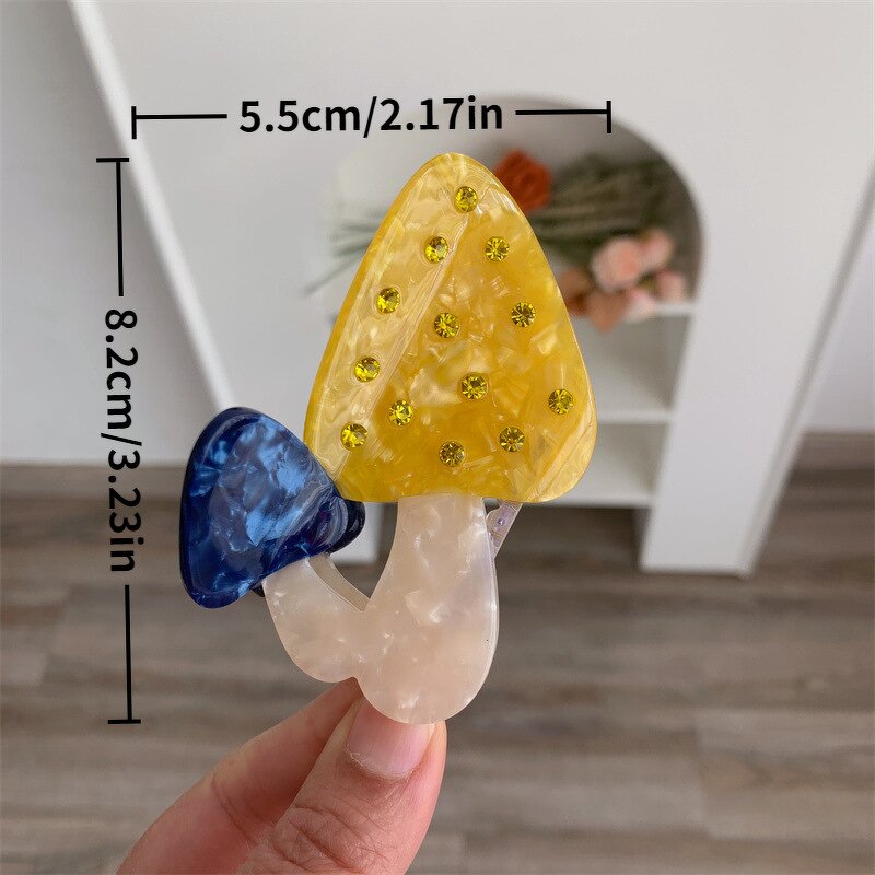 Hair Clamp Manufacturer - 8cm Big Funky Acetate Double Food Shaped Rhinestone Mushroom