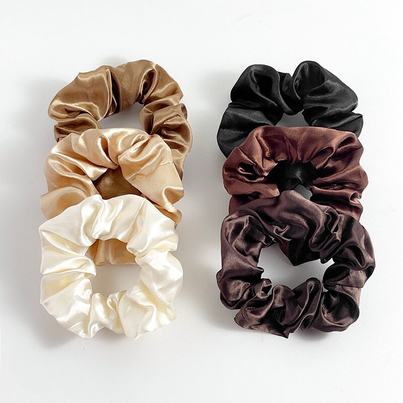 Scrunchies Manufacturer - Custom Black Brown Cream Silk Satin Ponytail Holder