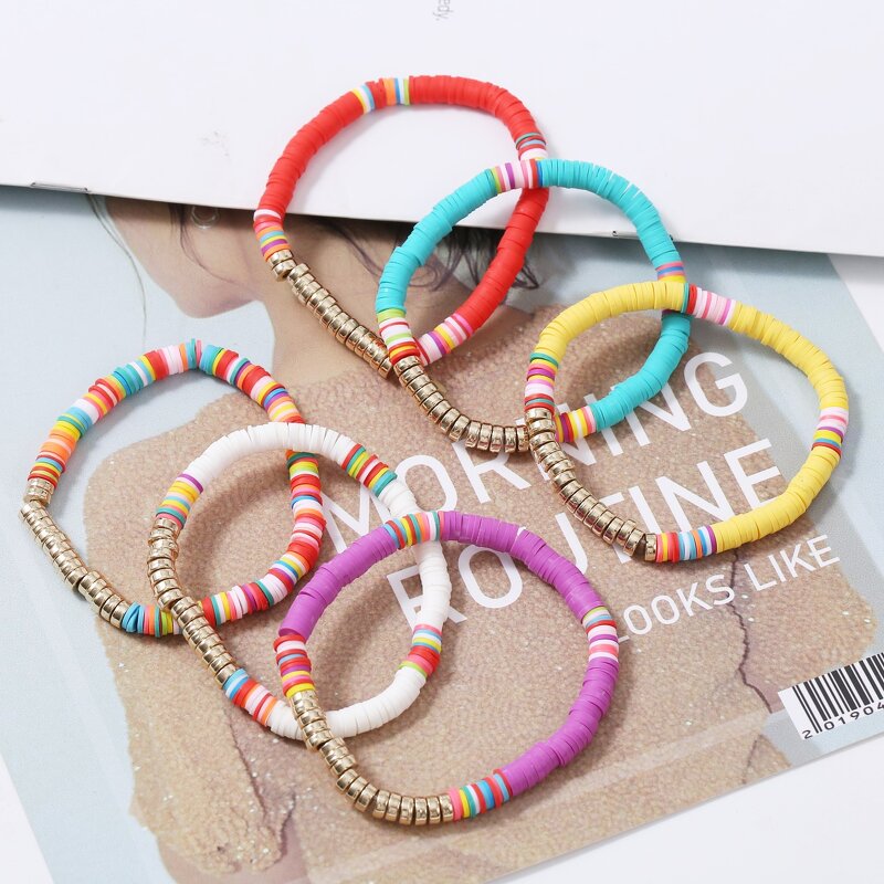 Bracelet Manufacturer - Colorful Men Women Beach Simple Design Polymer Red and Yellow