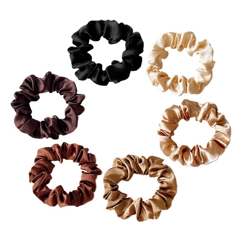 Scrunchies Manufacturer - Custom Black Brown Cream Silk Satin Ponytail Holder