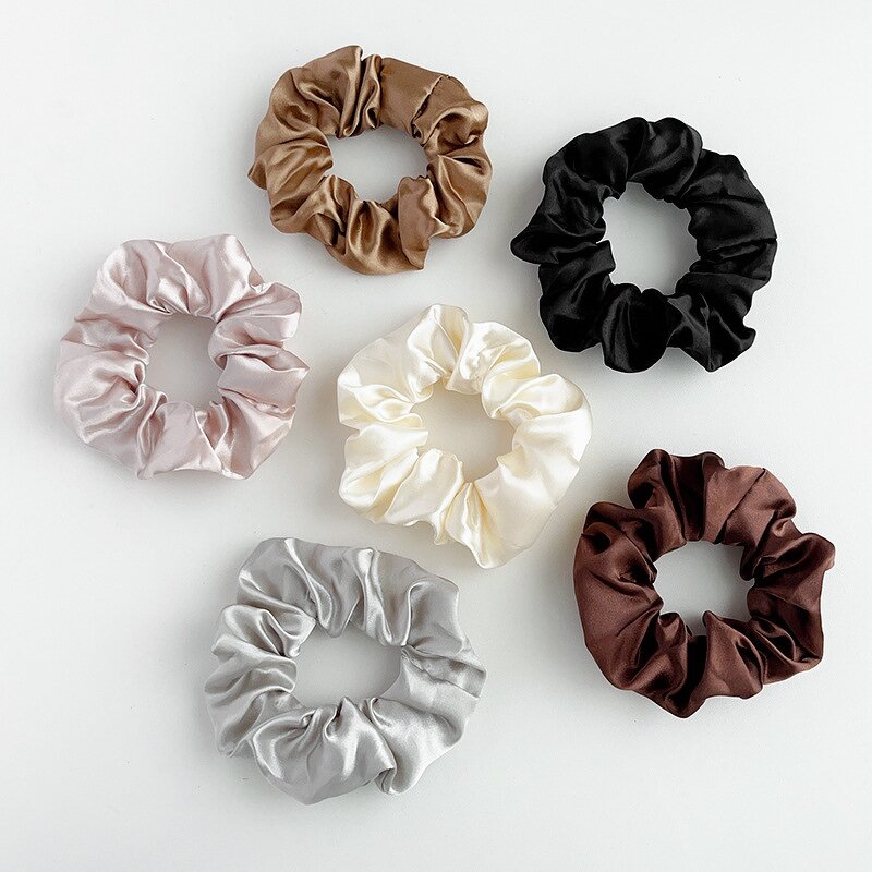 Scrunchies Manufacturer - Custom Black Brown Cream Silk Satin Ponytail Holder