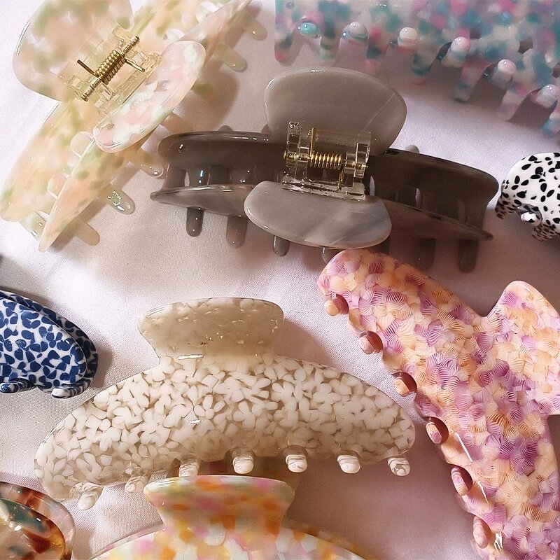 Hair Claw Manufacturer - Custom 10cm Large Ponytail Holder Dot Jaw Flat Horn Marble