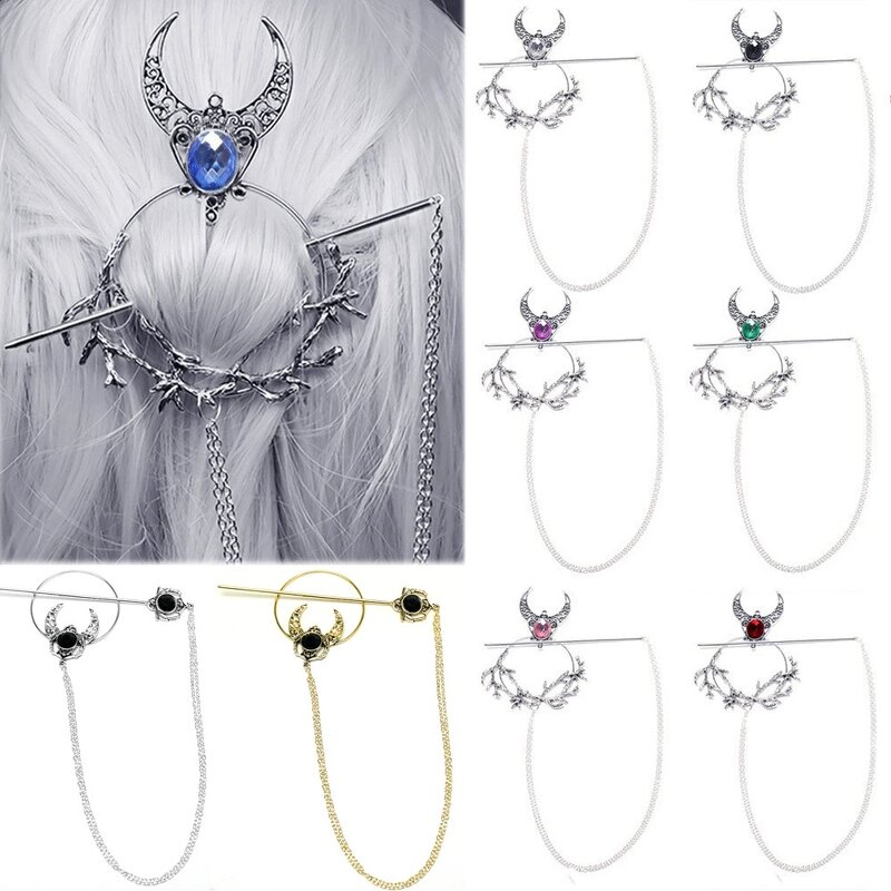 Hairpin Manufacturer - Circle Chain Branch Rhinestone Pan Bun Diamond Slide Metal