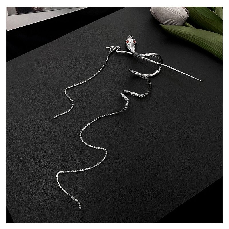 Hairpin Manufacturer - Snake Twist Long Fork Clip Rhinestone Tassel Stone Gothic