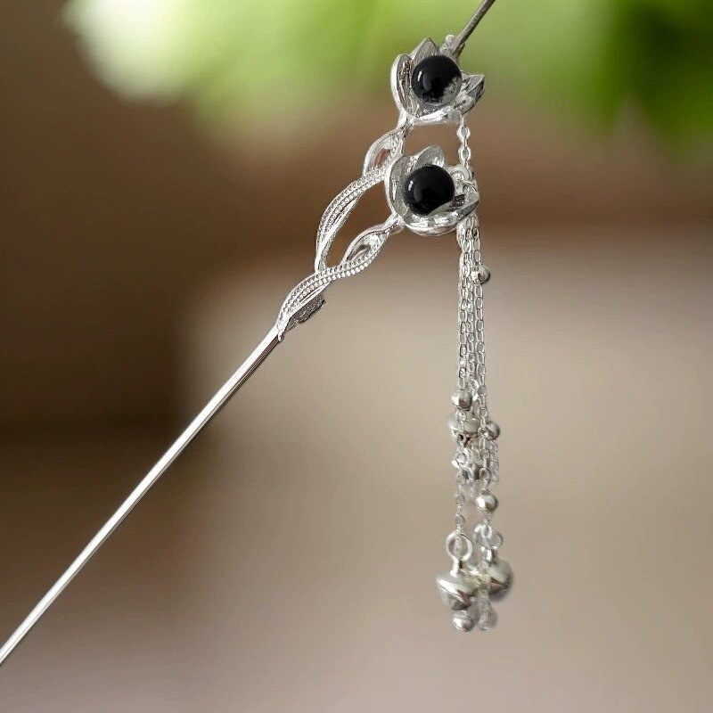 Hair Pins Manufacturer - Chinese Long Fork Clip Hanfu Opal Stone Flower Chop Sticks