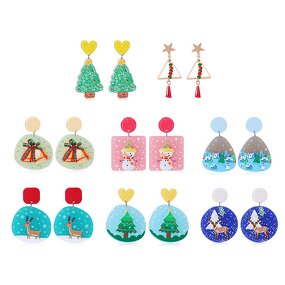 Earrings Manufacturer - Women Girls Cute Embossed Bell Reindeer Snowman Tree Acrylic
