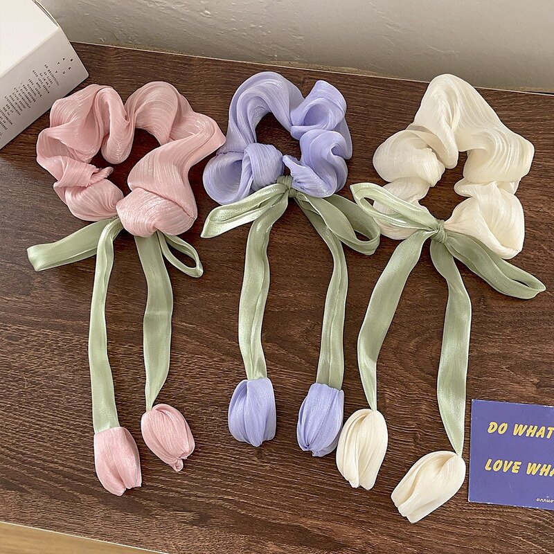 Hair Ties Manufacturer - Cute Elastic Flower Scrunchi Lanyard Mesh Gauze Chiffon Bows