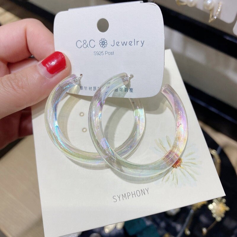 Earrings Manufacturer - 2025 Fashion Summer 925 Jewelry Geometric Clear Square C Shape