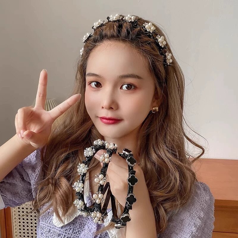 Hair Band Manufacturer - Women Kids Baroque Bling Double Layer Bangs Pearl Rhinestone