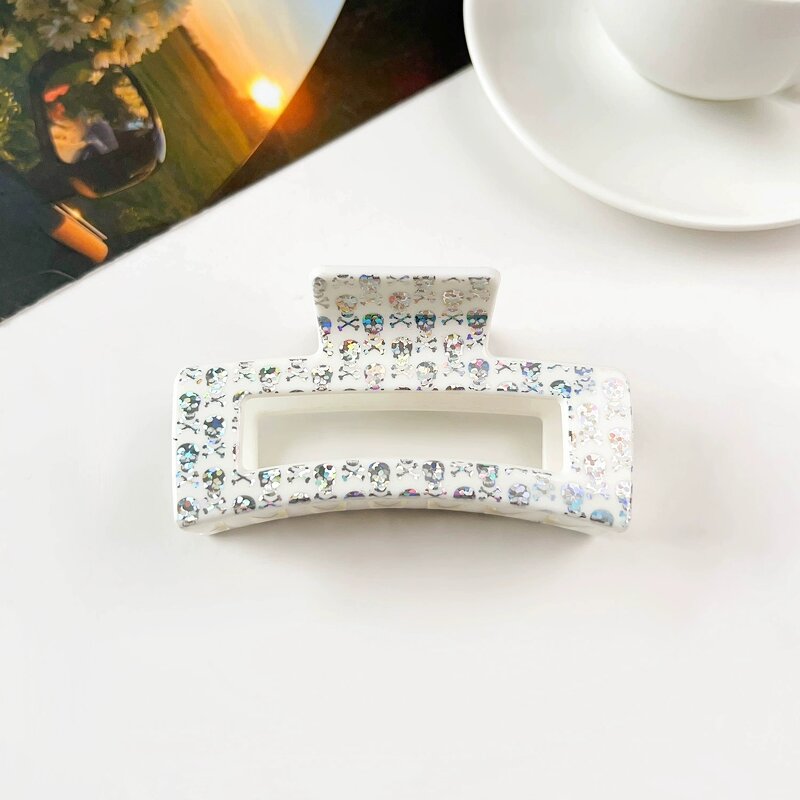 Hair Clips Manufacturer - 8.5cm Printed Flower Checker Rectangle Plastic Claw Clip for Women