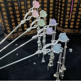 Hair Pins Manufacturer - Chinese Long Fork Clip Hanfu Opal Stone Flower Chop Sticks