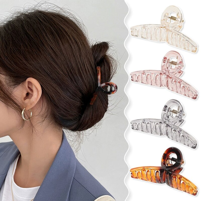 Hair Claw Clips Manufacturer - Wholesale 7cm Medium Plastic Straight Cross Shiny Clear