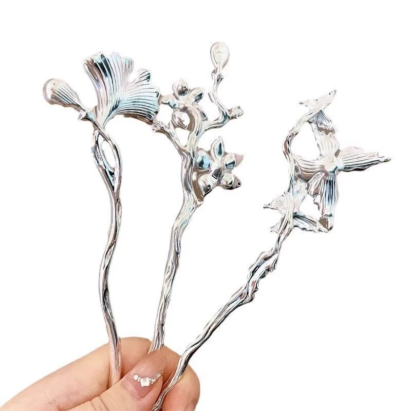 Hairpin Manufacturer - Chinese Long Fork Clip Hanfu Butterfly Gingko Stone Blue Flower