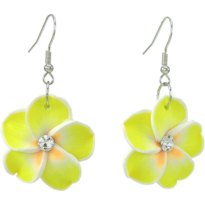 Earrings Manufacturer - Rhinestone Christmas Handmade Polymer Clay Flower Frangipani