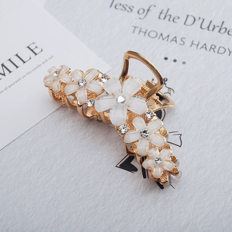 Hair Claws Manufacturer - Bulk Big Metal Hawaii Diamond Floral Metallic Rhinestone