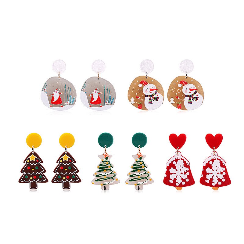 Earrings Manufacturer - Women Girls Cute Embossed Bell Reindeer Snowman Tree Acrylic