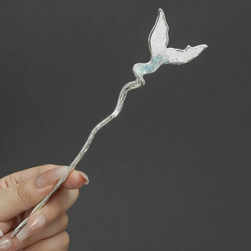 Hairpin Manufacturer - Chinese Long Fork Clip Hanfu Butterfly Gingko Stone Blue Flower