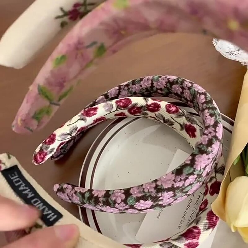 Hair Band Manufacturer - Vintage Fall Winter Makeup Sponge Padded Flower Fabric Cloth