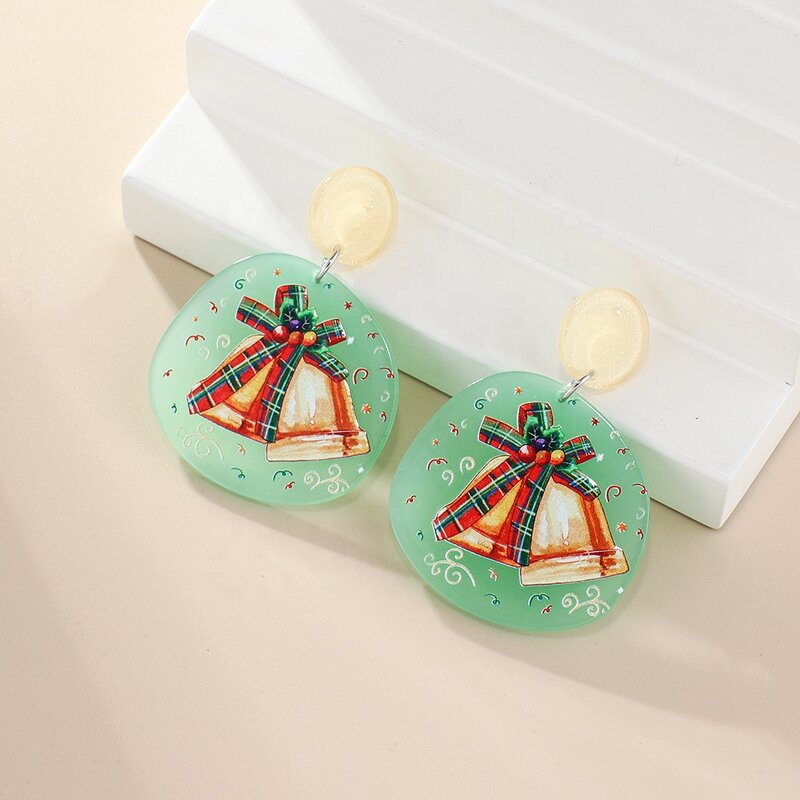 Earrings Manufacturer - Women Girls Cute Embossed Bell Reindeer Snowman Tree Acrylic