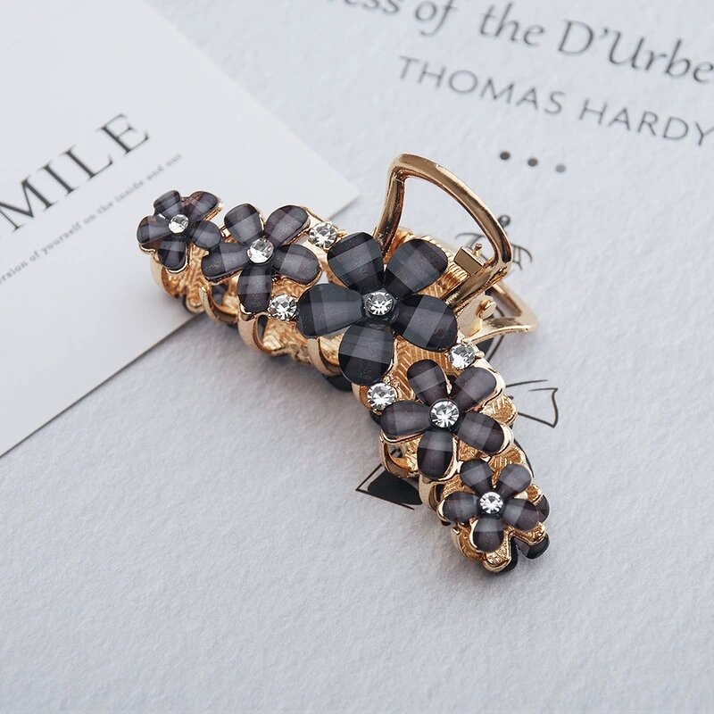 Hair Claws Manufacturer - Bulk Big Metal Hawaii Diamond Floral Metallic Rhinestone