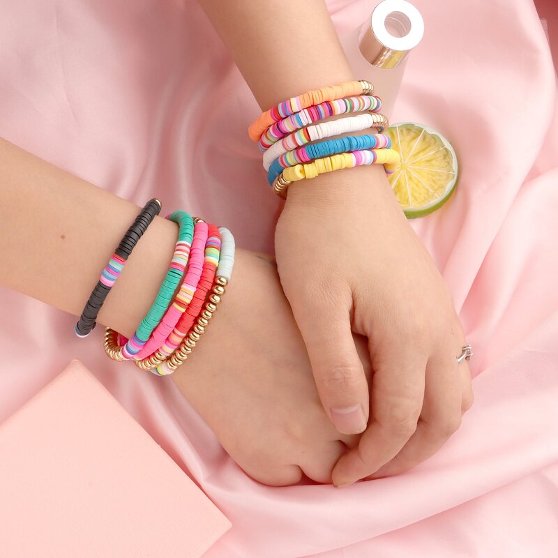 Bracelet Manufacturer - Stretch Colorful Sliced Soft Polymer Disc Clay Bangle Bead