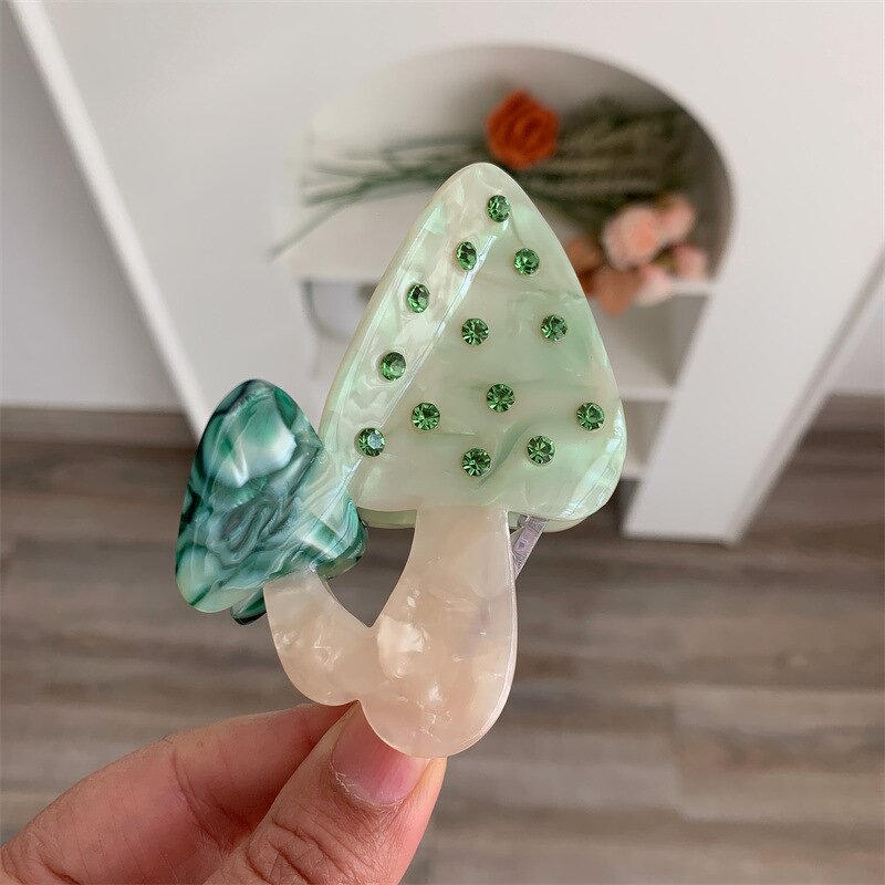 Hair Clamp Manufacturer - 8cm Big Funky Acetate Double Food Shaped Rhinestone Mushroom