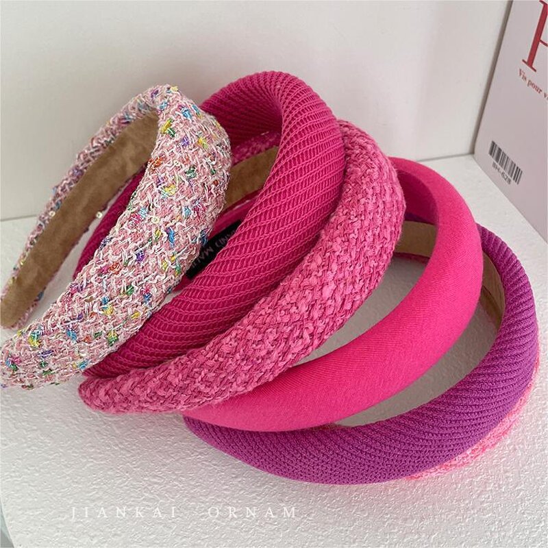 Hair Band Manufacturer - Wholesale Custom Pink Makeup Sponge Padded Crochet Tweed