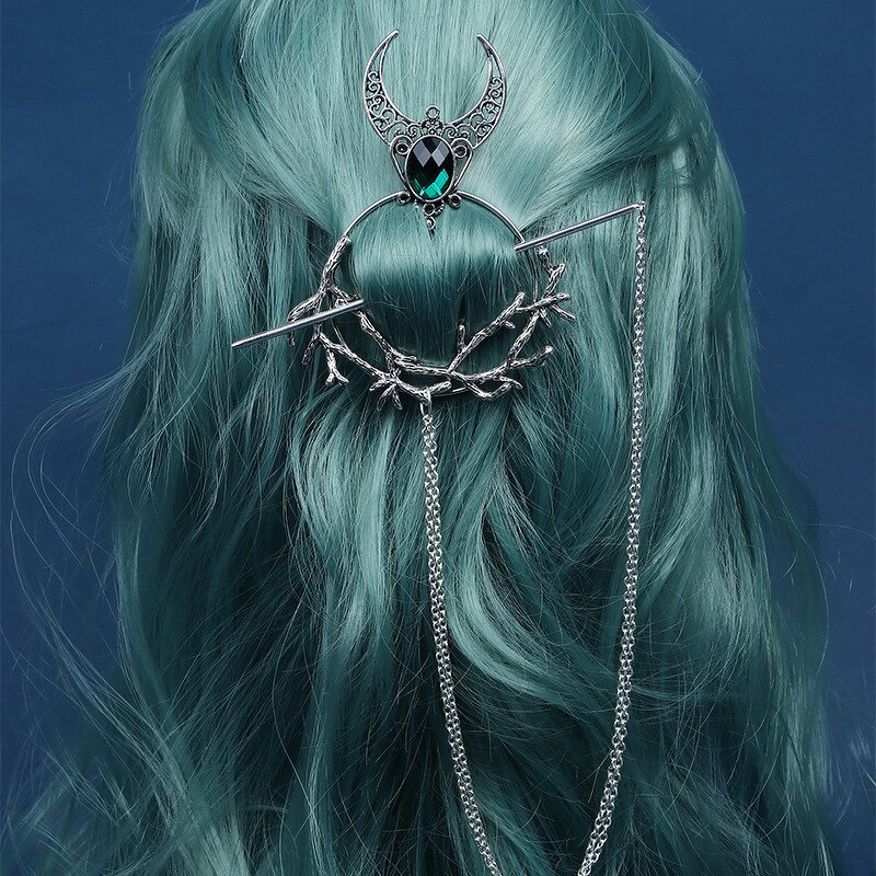 Hairpin Manufacturer - Circle Chain Branch Rhinestone Pan Bun Diamond Slide Metal