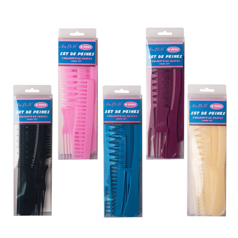Hair Combs Set Manufacturer - 8pcs Toothcomb Barber Black Plastic Lice Wide Dandruff