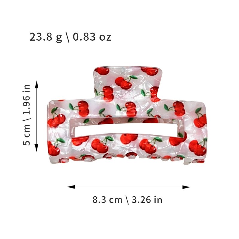 Hair Claws Manufacturer - 8.3cm Sweet Fashion Big Square Printing Acrylic Fruit Cherry