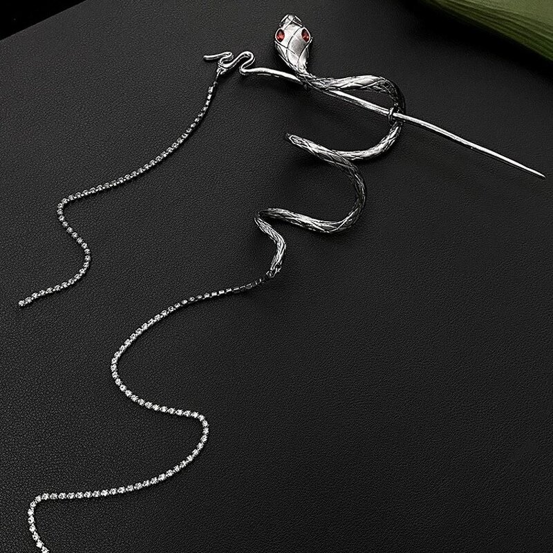 Hairpin Manufacturer - Snake Twist Long Fork Clip Rhinestone Tassel Stone Gothic