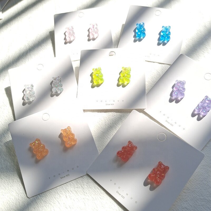 Earrings Manufacturer - Women Girls Cute Clear Sequin Candy Charm S925 Silver Teddy