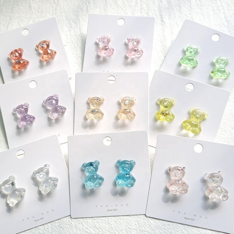 Earrings Manufacturer - Women Girls Cute Clear Sequin Candy Charm S925 Silver Teddy