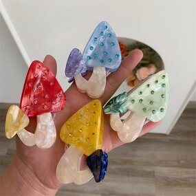 Hair Clamp Manufacturer - 8cm Big Funky Acetate Double Food Shaped Rhinestone Mushroom