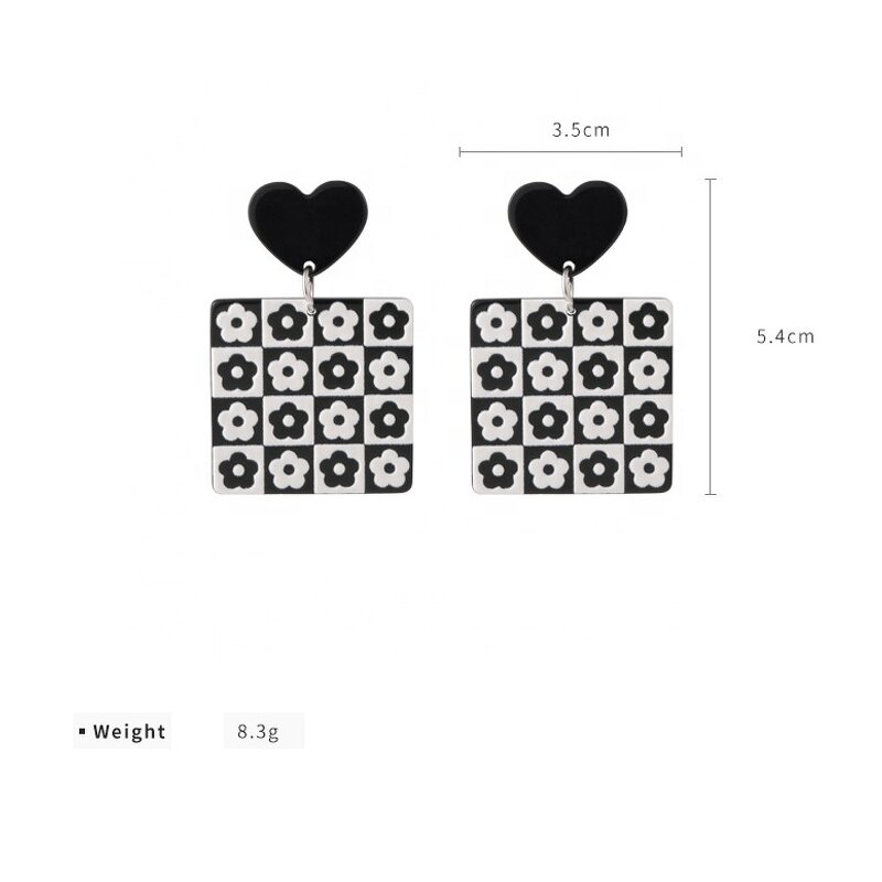 Earrings Manufacturer - Vintage Fashions Square Black White Smile Flower Clay Buffalo