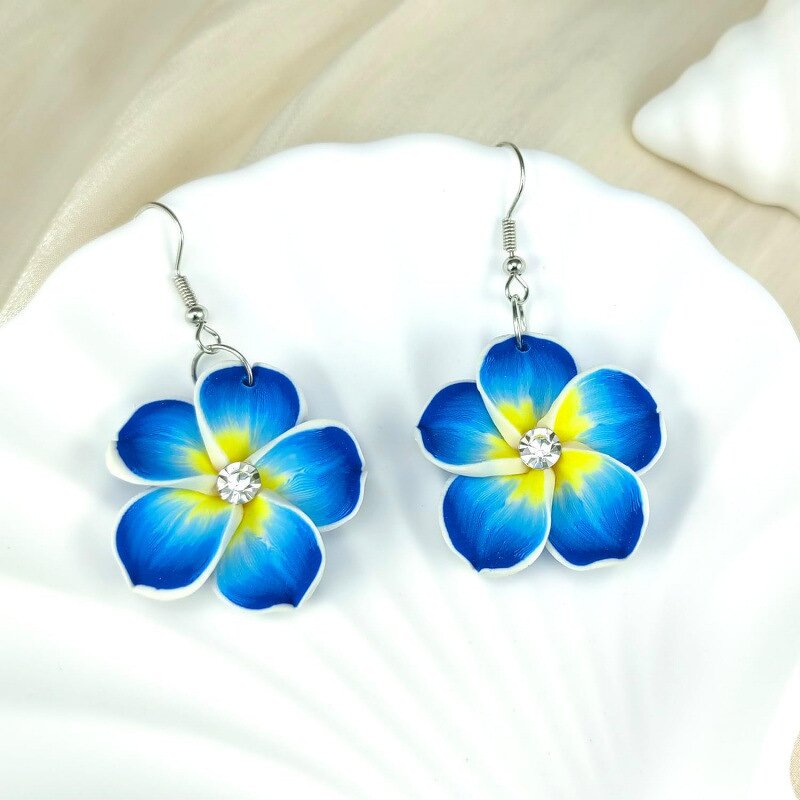 Earrings Manufacturer - Rhinestone Christmas Handmade Polymer Clay Flower Frangipani