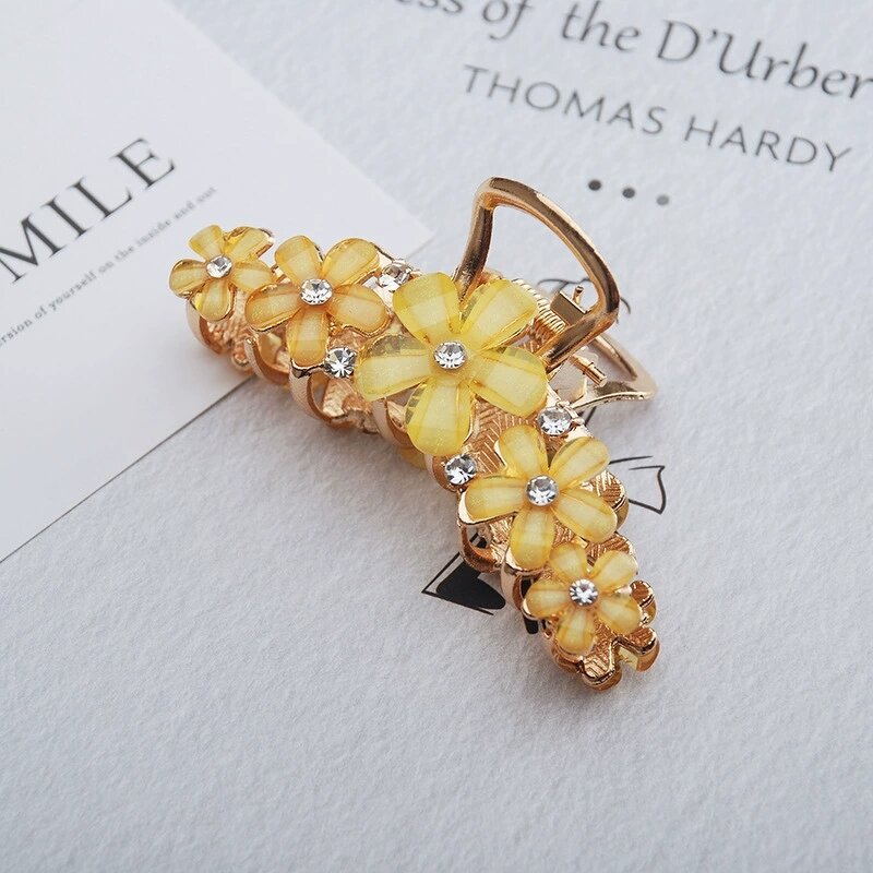 Hair Claws Manufacturer - Bulk Big Metal Hawaii Diamond Floral Metallic Rhinestone