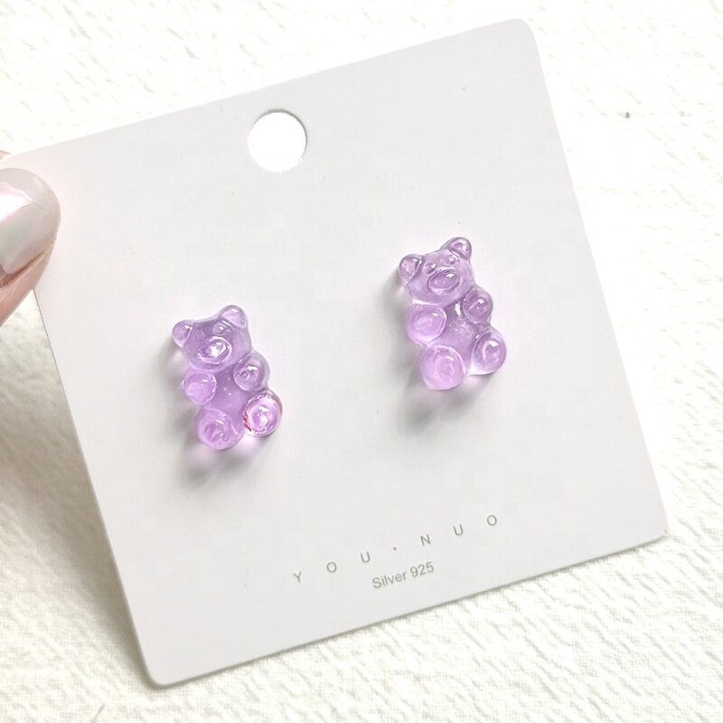 Earrings Manufacturer - Women Girls Cute Clear Sequin Candy Charm S925 Silver Teddy