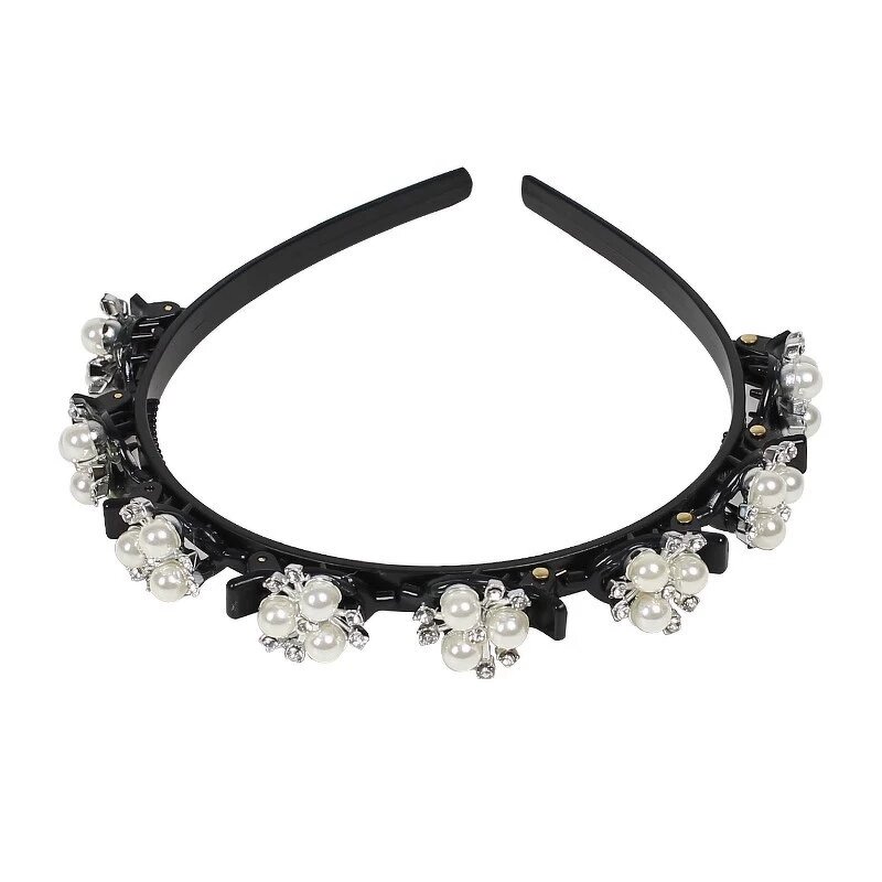 Hair Band Manufacturer - Women Kids Baroque Bling Double Layer Bangs Pearl Rhinestone