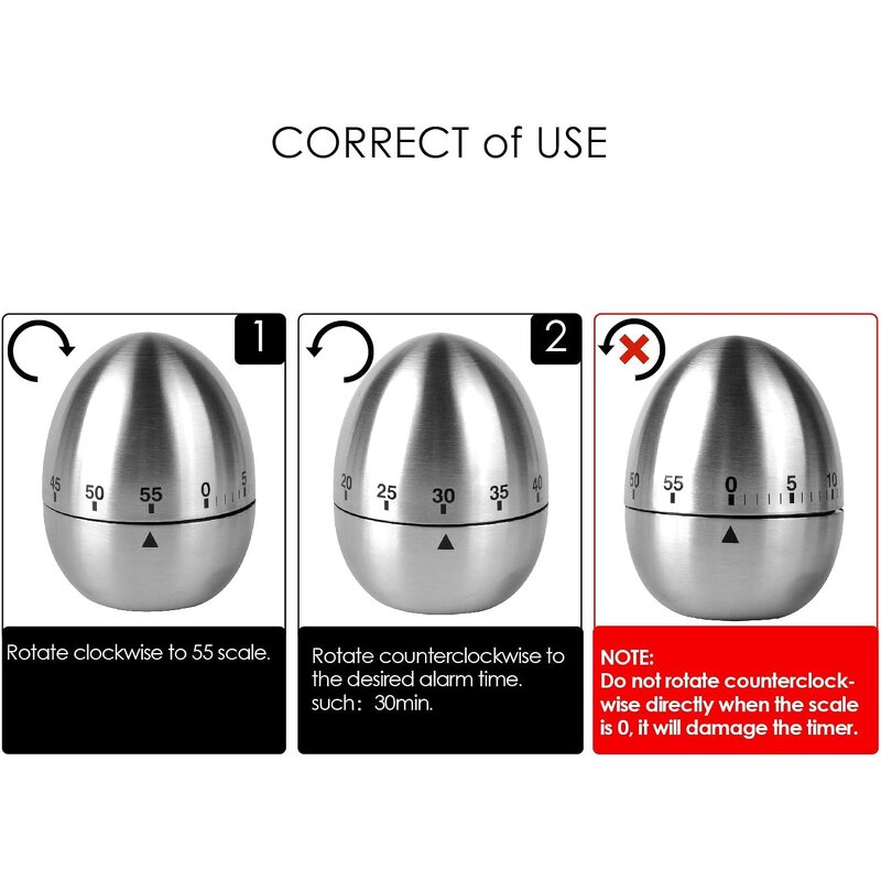 Kitchen Timer Manufacturer - Stainless Steel Egg Manual Mechanical Rotating Alarm 60 Minutes Count Down for Cooking