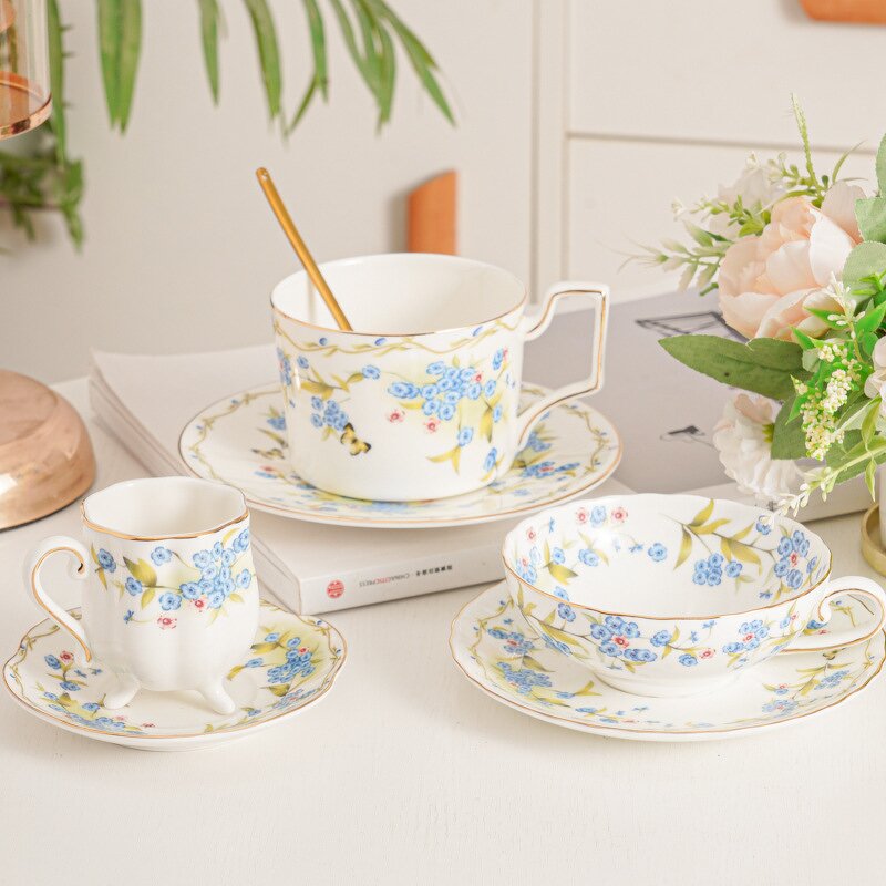 Coffee Cup Set Manufacturer - High Eco-Friendly Porcelain Modern Garden Design 250ml with Flowers Pattern for Afternoon Tea