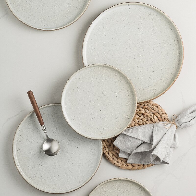 Stoneware Dinner Plate Manufacturer - Japanese Round Matte Ceramic Retro Steak Pasta Pizza Platter for Restaurant