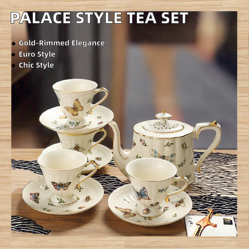 Porcelain Tea Pot Set Manufacturer - Turkish Retro French Courtly Eco-Friendly Afternoon Tea Europe Style Gold Rim