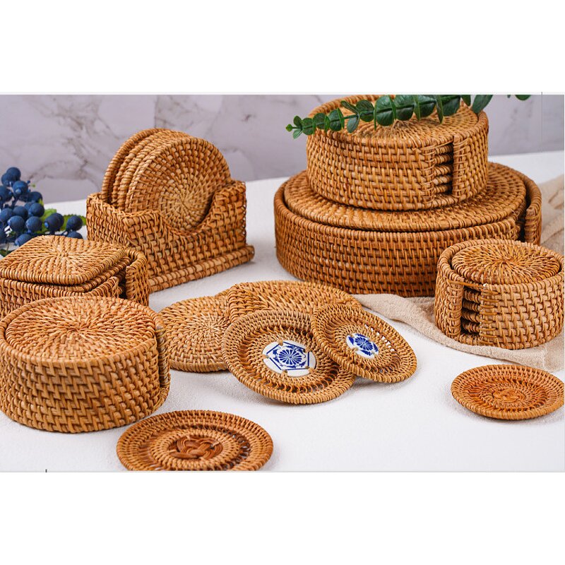 Placemat Manufacturer - Handmade Heat Resistant Round Braided Hollow Out Woven Rattan for Dining