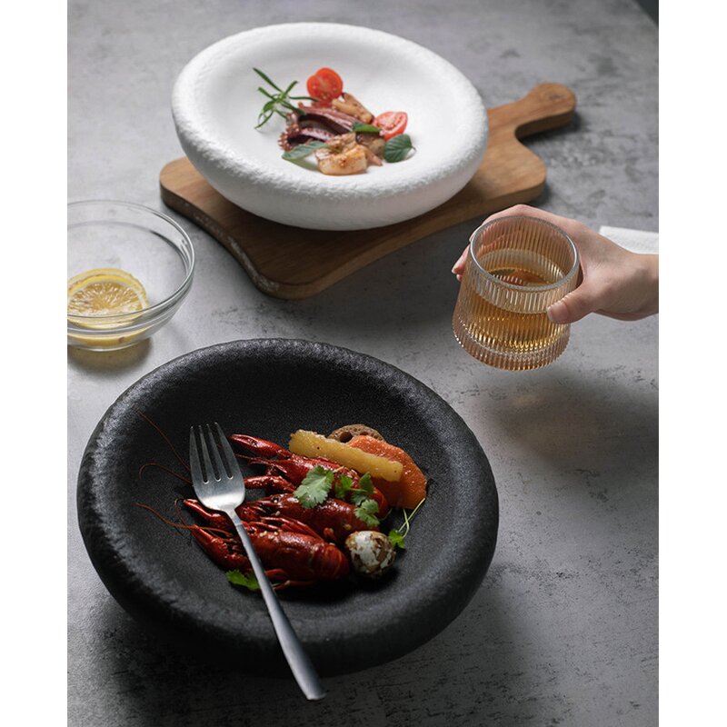 Ceramic Dinner Plate Manufacturer - Unique Black Frosted Thick Minimalist Matte Deep Soup for Restaurant