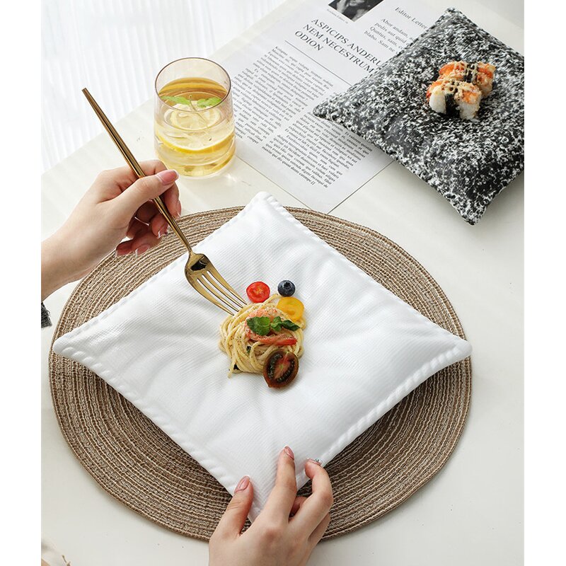 Ceramic Serving Plate Manufacturer - Unique Pillow Shaped Sushi Pasta Dessert Salad Cold Dishes for Restaurant Party