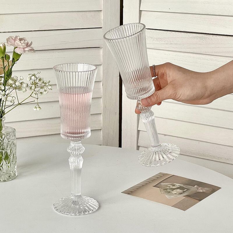 Wine Goblet Manufacturer - Vintage Ribbed Clear Stemmed Champagne for Hotel Wedding Party