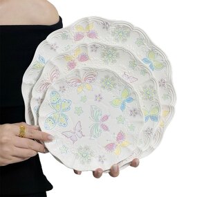 Ceramic Dinnerware Set Manufacturer - Vintage Butterfly Lace Embossed Porcelain Plate Cup Saucer