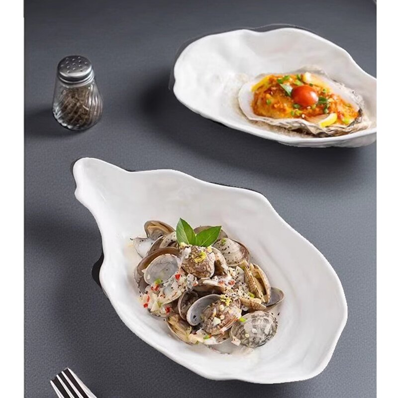 Ceramic Plate Manufacturer - Pure White Irregular Oysters Shape for Salad Fruit Seafood Sushi Sashimi