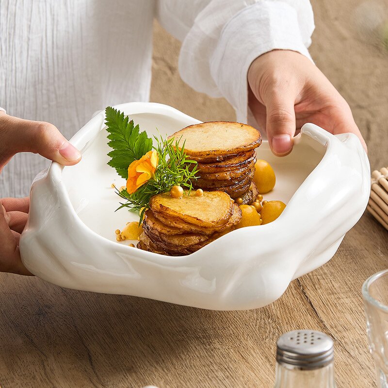 Ceramic Plate Manufacturer - Creative Rock Design Vajilla Code Wave Dinnerware Dessert Serving White Porcelain for Restaurant